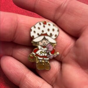 White & Red Strawberry Girl Enamel Brooch - Unbranded